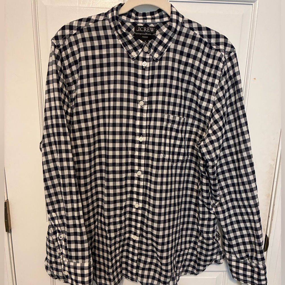 J. crew navy check blouse, size 18.